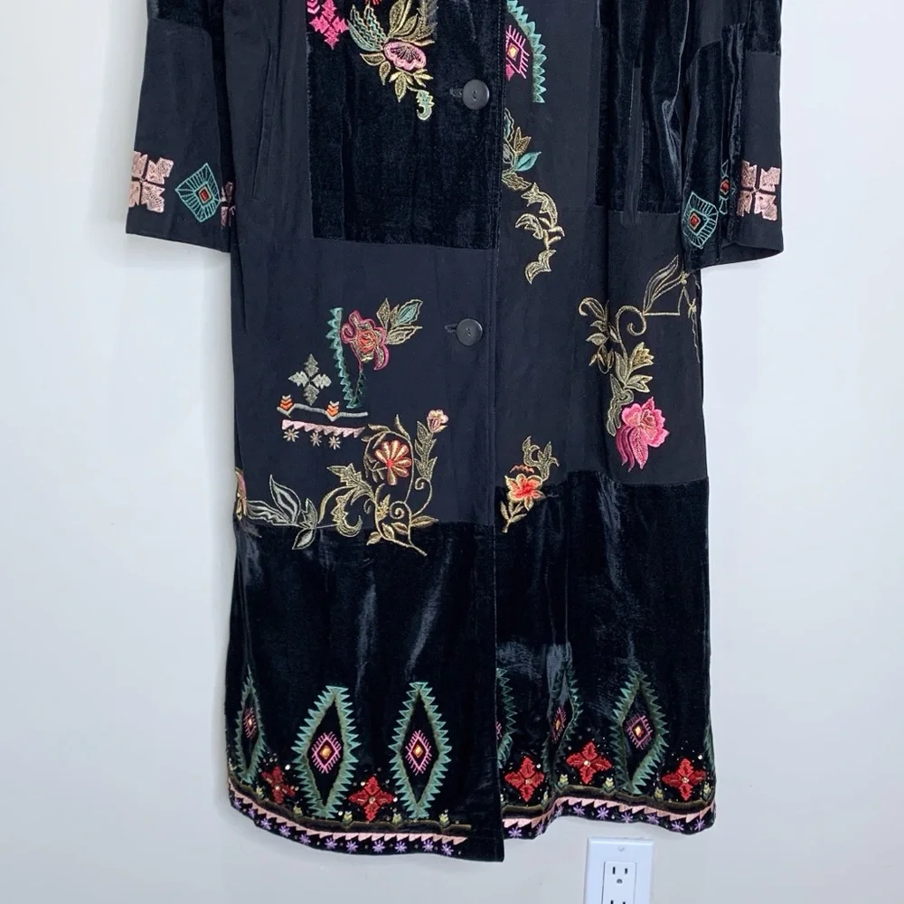 Free People Nigel Preston Nora Patchwork Duster (Sz S) Suede Velvet Floral Black